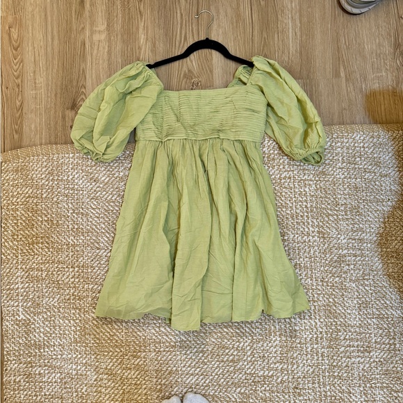 Abercrombie & Fitch Green Puff Sleeve Mini Babydoll Dress- Size Small - Picture 9 of 10